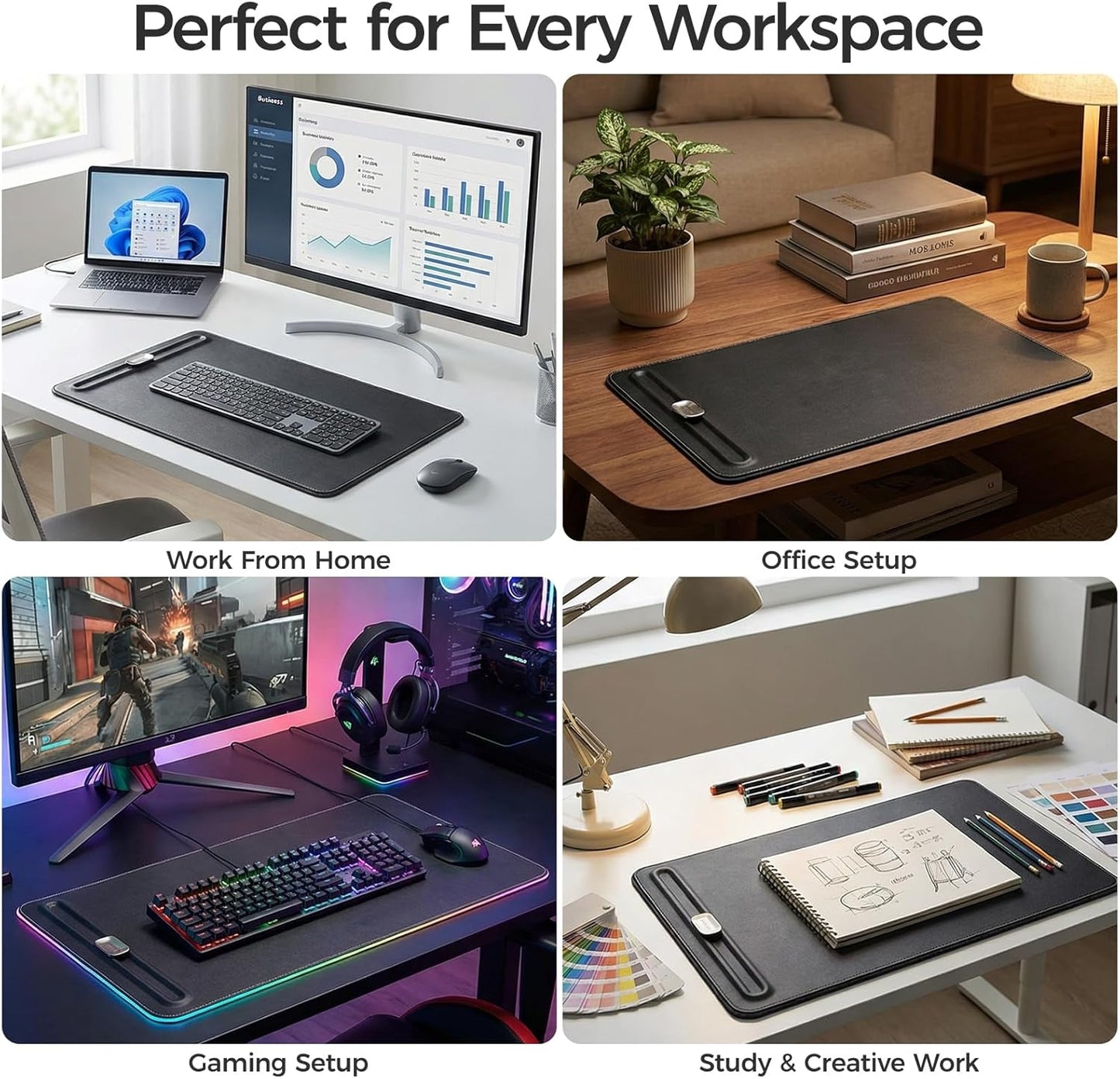 Desk Mat – Double-Sided Vegan Leather & Felt | Built-In Magnetic Cable Organizer & File Storage | Premium Workspace Pad for Office, Gaming & Creative Professionals-（Brown）