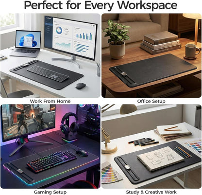 Desk Mat – Double-Sided Vegan Leather & Felt | Built-In Magnetic Cable Organizer & File Storage | Premium Workspace Pad for Office, Gaming & Creative Professionals-（Brown）