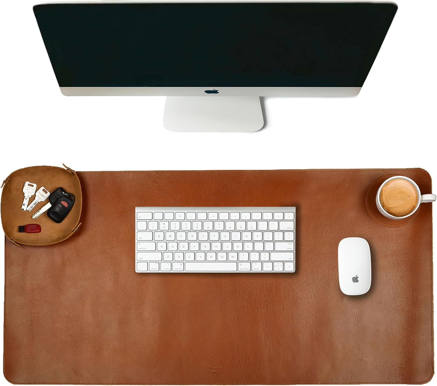 LEATHER VILLAGE Real Leather Desk Pad (3mm) Thick Double Layer Desk Mat Cover Blotter Large Full Grain Protector for Keyboard, Mouse & Laptop – Office Table Mat & Desktop Accessories–(32''x16'')-Tan