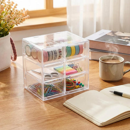 Acrylic Drawer Organizer, Clear Desk Organizer with Drawer, Plastic Stackable Storage Drawers with 6 Drawers, Dustproof Organizers for Jewelry, Craft, Office Supplies