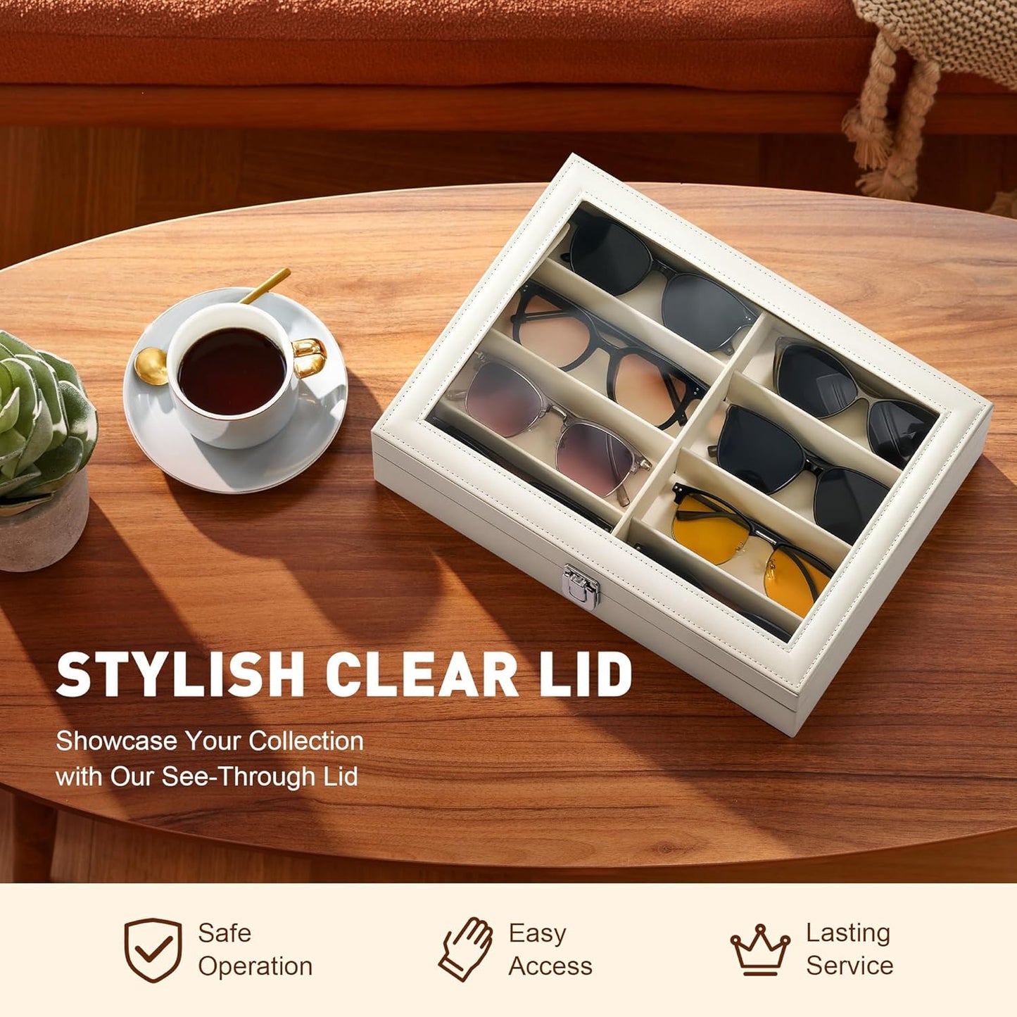 CO-Z Leather Multi Sunglasses Organizer for Women Men, Eyeglasses Eyewear Display Case with 8 Slots, Jewelry Watch Organizer, Sunglasses Jewelry Collection Case, Sunglass Glasses Storage Holder Box