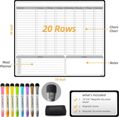JJPRO Magnetic Dry Erase Chore Chart for Adults:Large Whiteboard16 x19-Chore Chart,Calendar,Meal Board Notes All-in-One,Behavior Chart,Teenagers,White