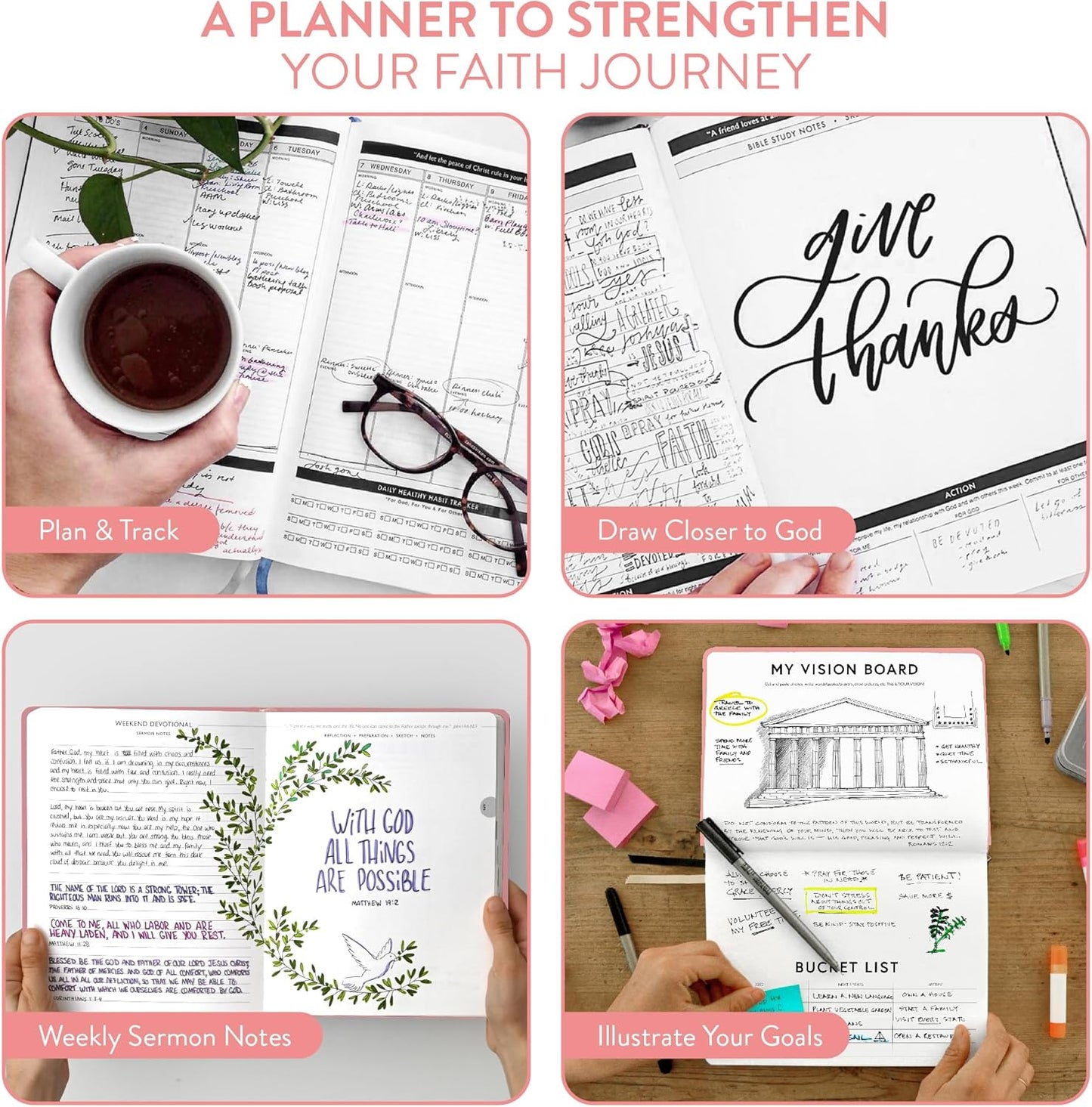 Christian Planner 2026 Daily Planner - Faith Based Monthly and Weekly Planner, Vision Board, and Habit Tracker - 2026 Calendar, Personal Organizer and Devotional Journal (Hardcover, Pine)