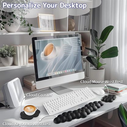 Sushret Cloud Wrist Rest for Keyboard and Mouse, Memory Foam PU Leather Keyboard Wrist Rest with Ergonomic Support, Non-Slip Base, Cute Arm Rest Pad & Palm Cushion, Office Desk Accessory, Purple