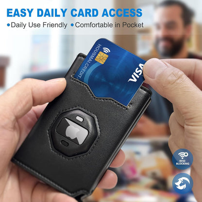 Airtag Wallet for Men,with Cash Pocket 2 ID Window 10+ Cards,Metal Case Smart Slim Pop Up Credit Card Holder Flip with Magnetic Closure RFID Blocking Trifold Leather wallet with Gift Box