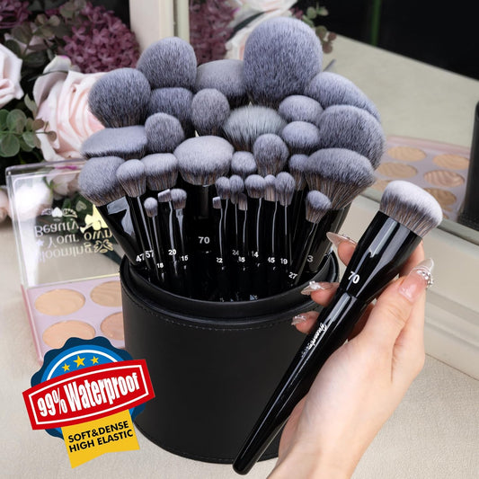 Bueart Design 32Pcs PRO Grade Makeup Brushes Set with Super large Holder, Premium Ultra-soft Synthetic Foundation Contour Powder Blush Concealer Eyeshadow Classic Black Make up Brush