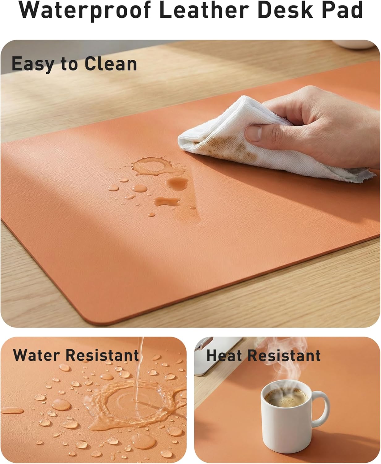 Aothia Non-Slip Waterproof PU Leather Desk Pad Protector for Mouse, Writing Desk, Office, Home, Laptop Blotter, 23.6" x 13.7", Black - Colors A