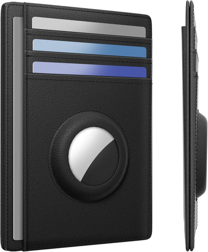 Wallet with Airtag Holder Genuine Leather Wallets Slim Minimalist Card Holder RFID Blocking Card Wallet Compatible with AirTag