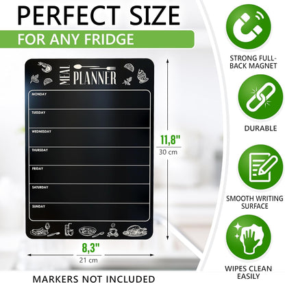 Dry Erase Magnetic Meal Planner for Refrigerator A4 (8.5x12 inch) - Magnet Weekly Menu Board for Fridge - Magnetic Menu White Board - Fridge Meal Planner Magnet - Dinner Meal Planner Dry Erase Board