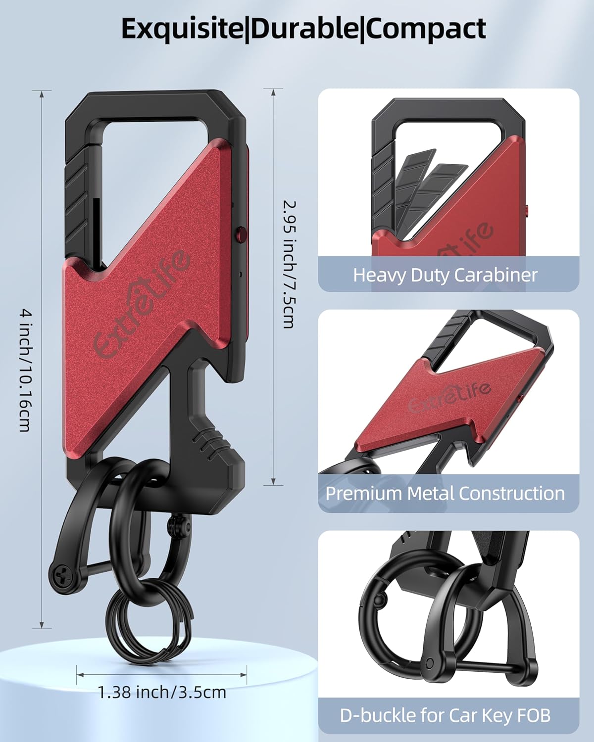 Keychain, Works with Apple Find My, Heavy Duty Keychain Bottle Opener, Carabiner Car Key Chains for Men & Women, Car Key Fob Holder, Anti-Lost Keys Tracker, Smart Keys Finder, Rechargeable, Black