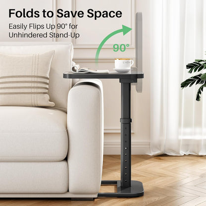 Kitstorack TV Tray Table, Adjustable Height & Flip-Top & Rounded Metal Corners, Snack Table for Couch, Sofa, Bed, Chair, Living Room, C Shaped End Side Table for Eating, Dinner or Laptop, Small Spaces