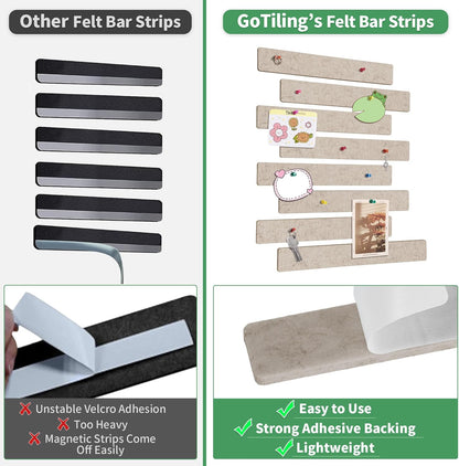 Cork Board for Walls - 8 Pack Felt Pin Board Bar Strips - Self-Adhesive Lightweight Bulletin Board - Cork Board for Office with 40 Push Pins No Damage for Wall