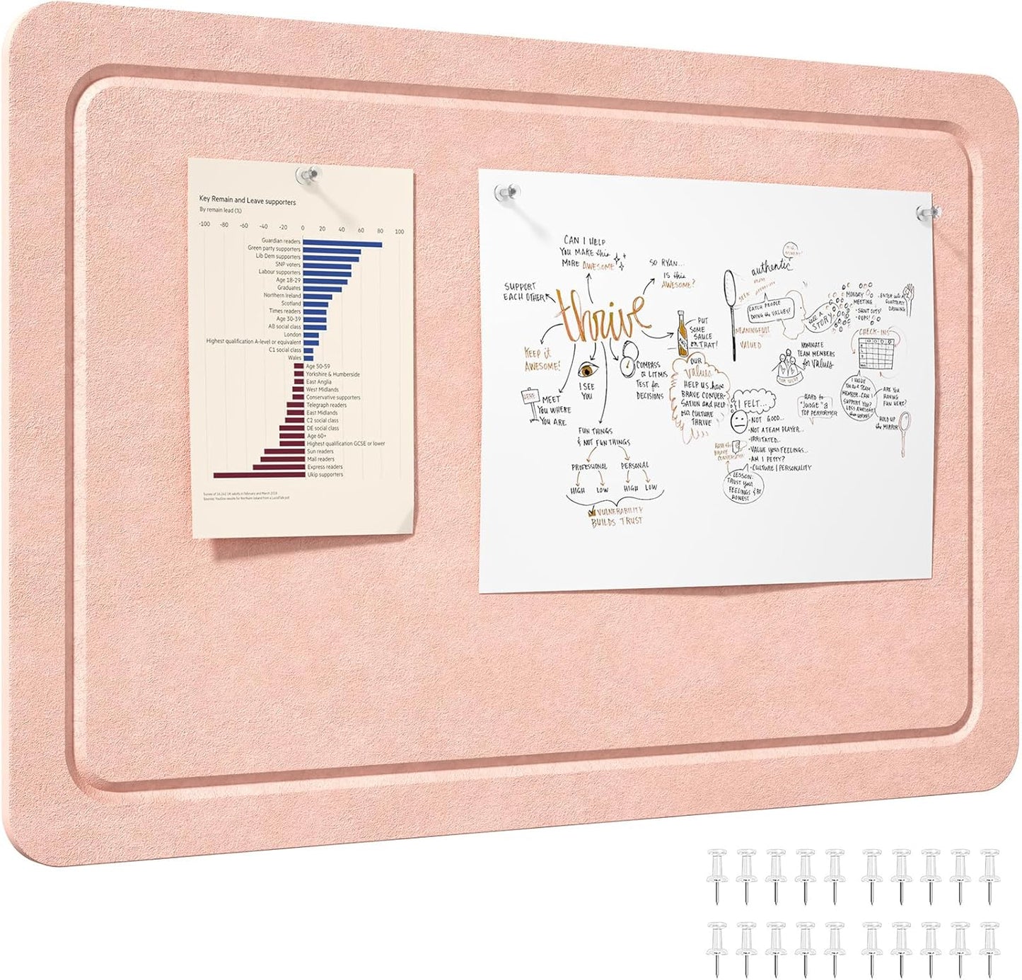 Lifewit Cork Board Alternative,22.4"x 14.8" Bulletin Board with Self-Adhesive,Foldable Decorative Felt Pin Board Vision Board Message Board with 20 Pushpins for Office Wall Decor, Room Decor, Oatmeal