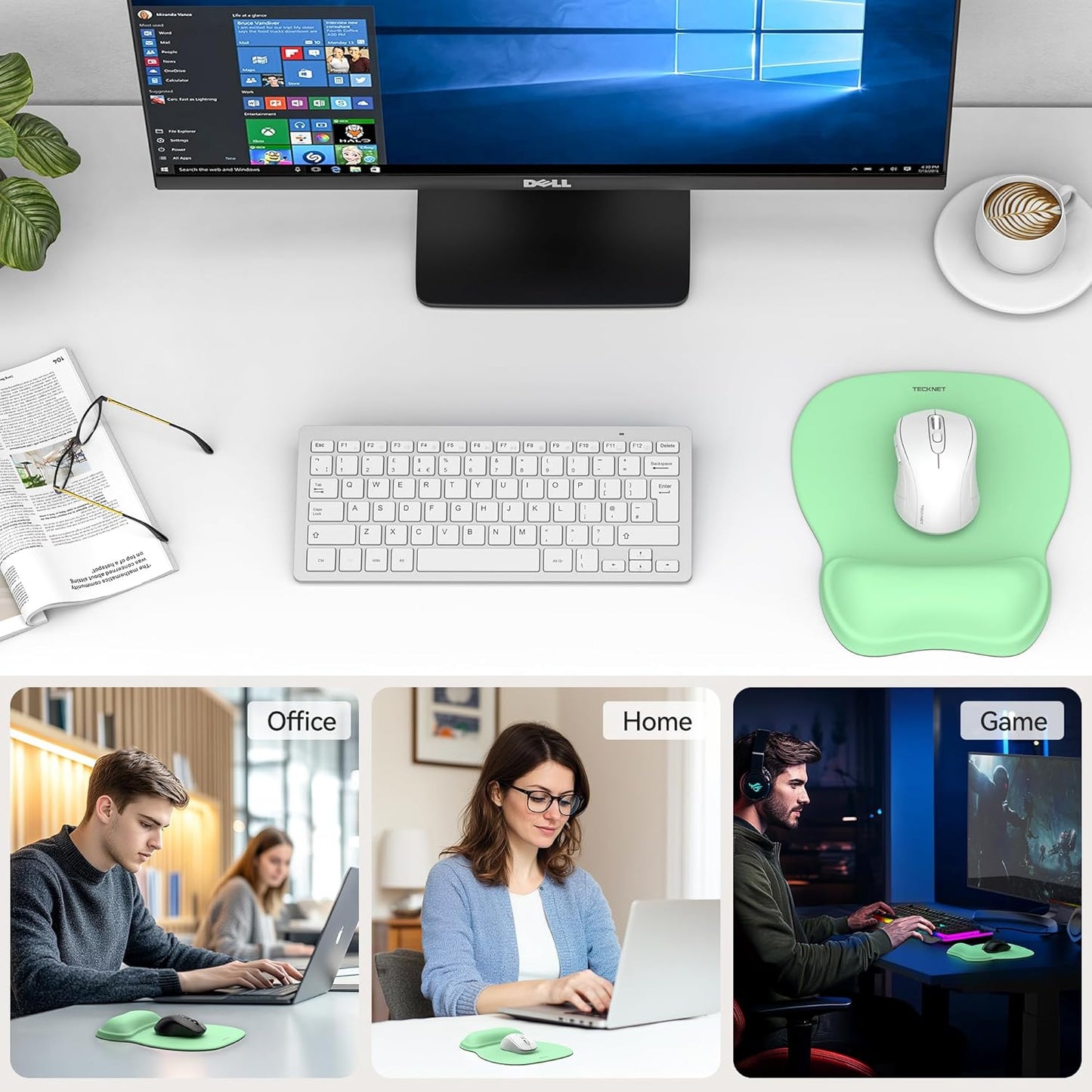 TECKNET Gel Mouse Pad with Wrist Rest, Ergonomic Office Mousepad with Wrist Support - Non-Slip & Smooth Surface Comfortable Desk Accessories Mat for Office, Gaming and Study - Gradient