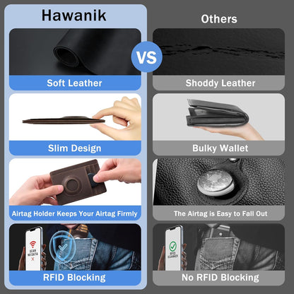 Wallet with Airtag Holder Genuine Leather Wallets Slim Minimalist Card Holder RFID Blocking Card Wallet Compatible with AirTag