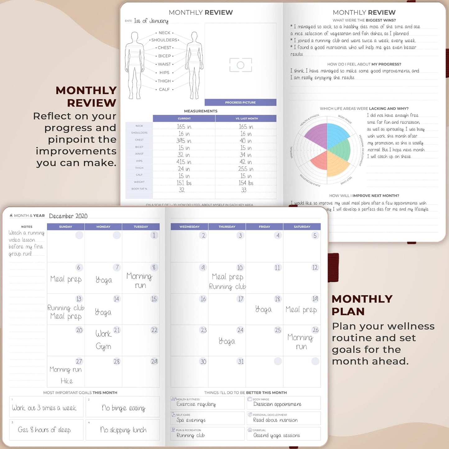 Clever Fox Fitness & Food Journal – Nutrition & Workout Planner for Women & Men – Diet & Gym Exercise Log Book with Calendars, Diet & Training Trackers - Undated, A5 Size, Hardcover (Forest Green)