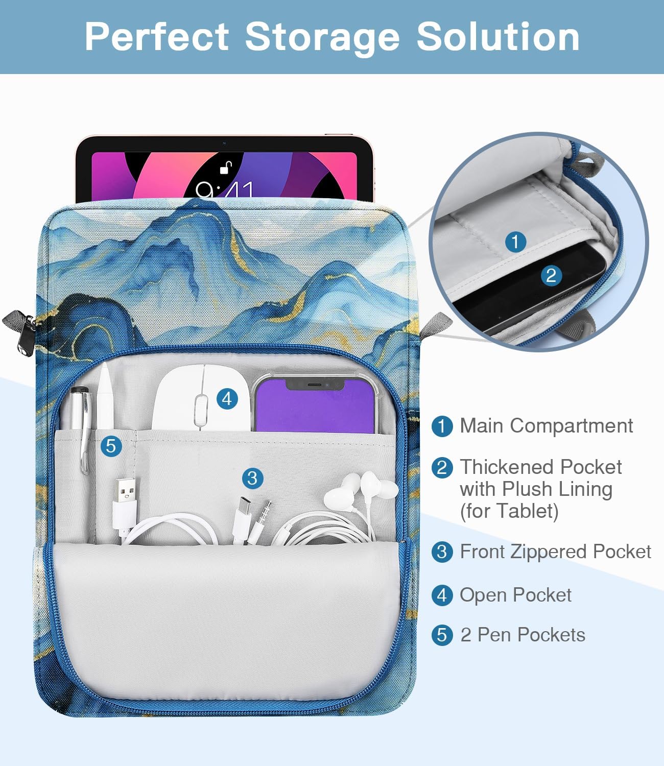 MoKo 13 Inch Tablet Sleeve Bag, Fits with 13 Inch New iPad Pro M5 & Air M4/M3, iPad Pro 12.9 M2&M1,Surface Laptop Go 12.4,Galaxy Tab S8+/S9+ 12.4,Handle Carrying Case with Shoulder Strap,Black &Gray