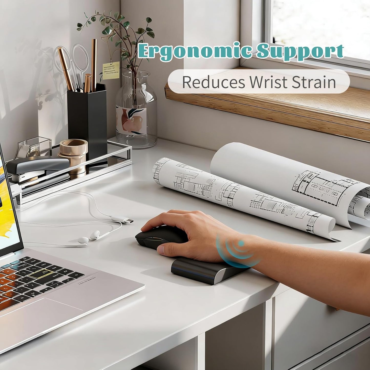 Wooden Wrist Rest, 11.8-inch Length and 22mm Thickness for Small Keyboard, Bamboo Wood Palm Rest, Ergonomic Design for Mechanical Gaming Keyboard