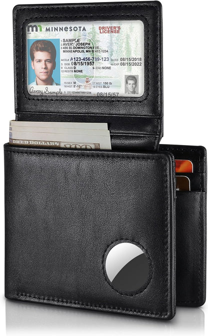 Mens Wallet With AirTag Holder, Bifold Leather RFID Blocking 1-2 ID Windows 12-13 Card Holders, Gift Box and Screen Protector Included, AirTag Not Included