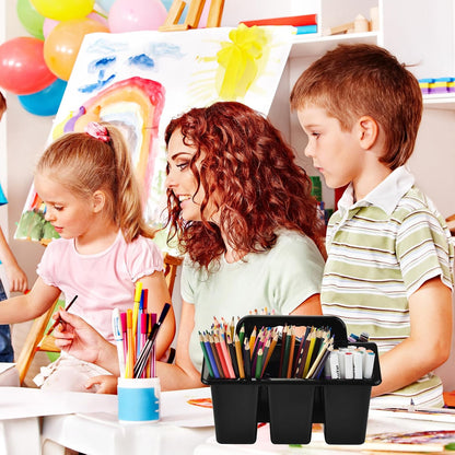 ALINK Classroom Caddy Storage Basket with Handle, 6 Pack Plastic Arts Office Crafts Caddy 4 Compartments for Kids, Pencil, Crayon, Marker, School Supplies - Clear