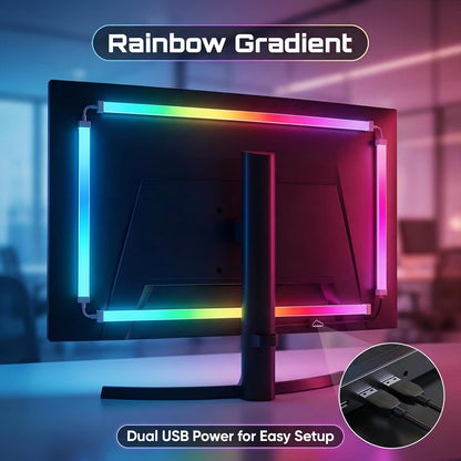 RGB Monitor Backlight with Screen Sync for 32 Inch Screens, Dual USB Powered LED Ambient Lighting Kit, Music Rhythm & Dynamic Modes, Immersive Bias Lighting for Home Office Gaming (4 Sides - 32 inch)