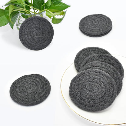ABenkle 8 Pcs Drink Coasters with Holder, Cotton Woven Absorbent Coasters for Drinks, Minimalist Home Decor Coaster Set for Wooden Tabletop Protection Table, 4.3 inches Mixed Brown