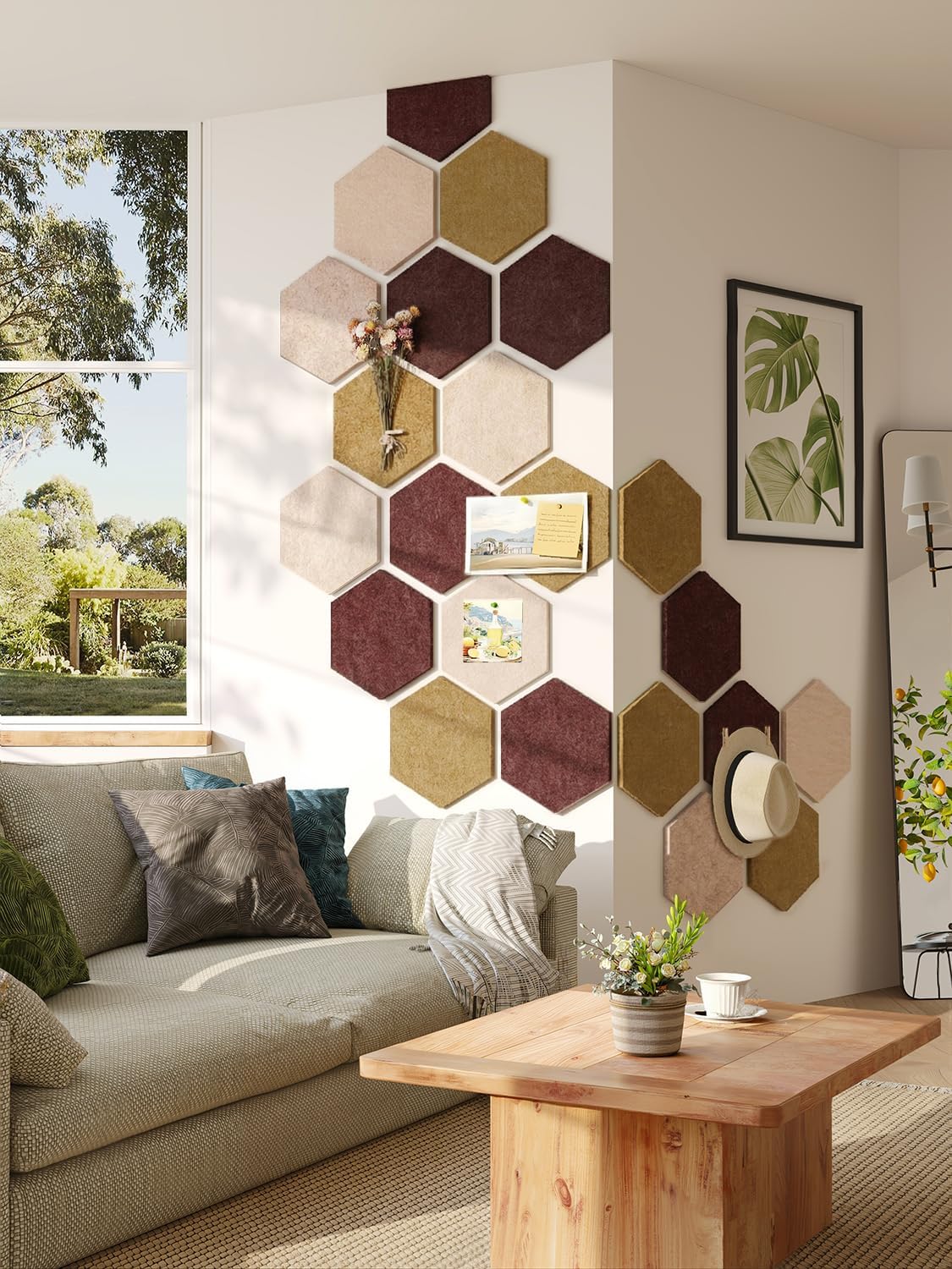 8 Pack Hexagon Felt Bulletin Board Tiles - 12" Large Thick Pin Board for Walls with 30 Push Pins, DIY Boards for Office Home School Decor, Aesthetic Hex Cork Board Alternative
