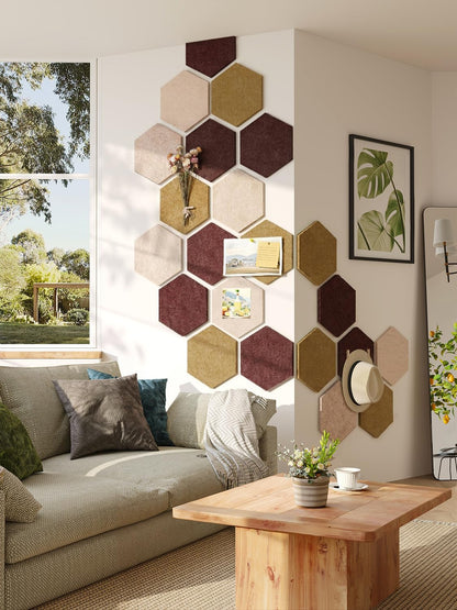 8 Pack Hexagon Felt Bulletin Board Tiles - 12" Large Thick Pin Board for Walls with 30 Push Pins, DIY Boards for Office Home School Decor, Aesthetic Hex Cork Board Alternative