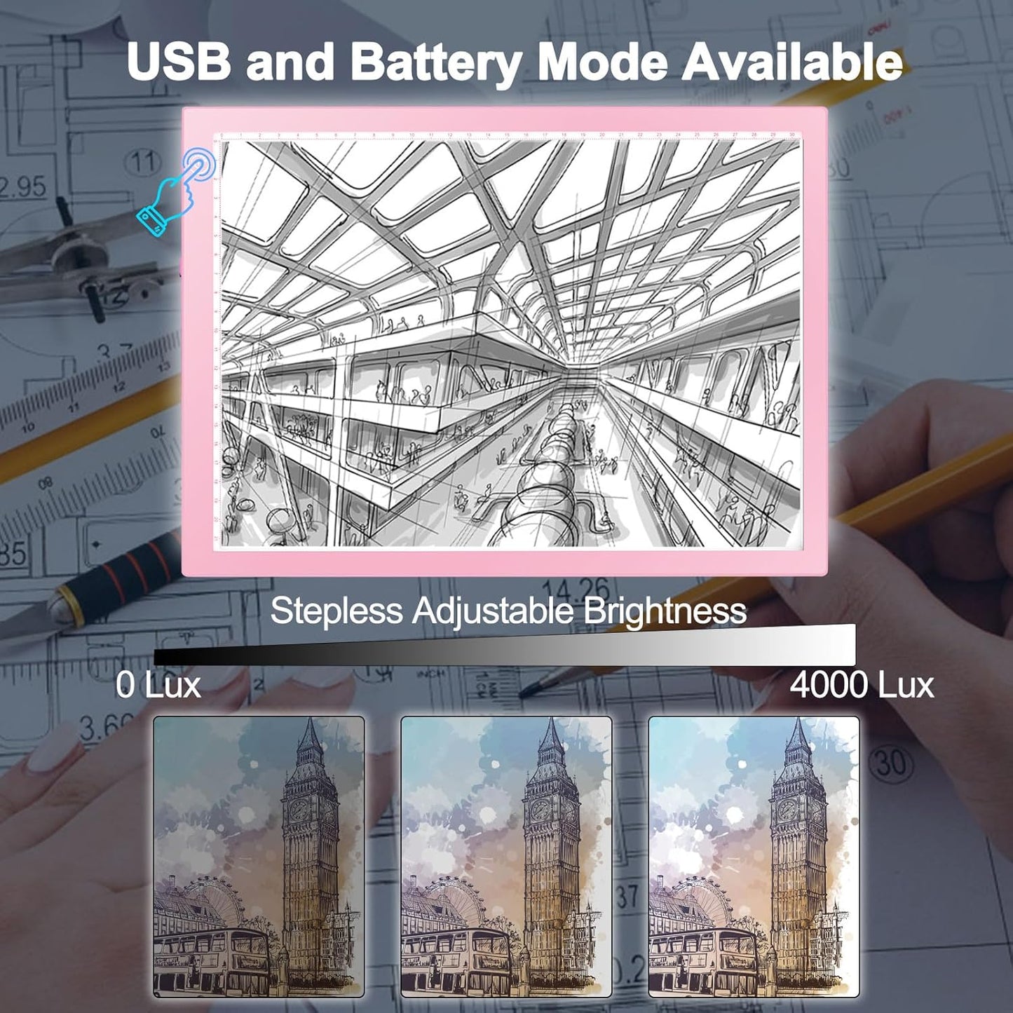 LitEnergy A3 Copy Light Board Tracing Box, Ultra-Thin Adjustable Drawing Tablet USB Power Artcraft LED Tracer Pad for Diamond Art Painting Accessories, Streaming, Sketching, Animation, Stenciling