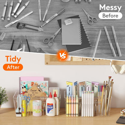Lifewit 2 Pcs Plastic Caddy Organizer with Handle, Portable Art Supply Storage for Craft Supplies, Cosmetics, Holds Pencil, Crayon, Brushes, Hair Product, Dorm Shower Caddy, Clear, 25 x 15x 17cm