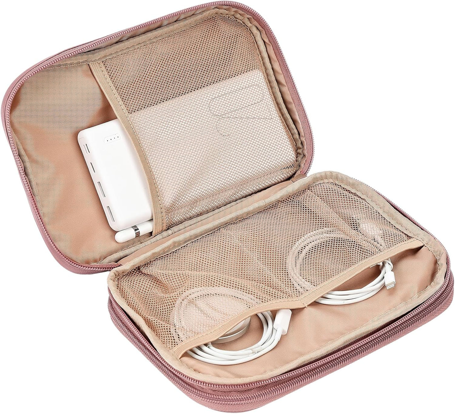 NISHEL Travel Cord Organizer Case, Double Layers Tech Electronic Bag, Essentials for Charger, Cable, Phone, Flash drive, Medium, Pink