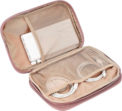 NISHEL Travel Cord Organizer Case, Double Layers Tech Electronic Bag, Essentials for Charger, Cable, Phone, Flash drive, Medium, Pink