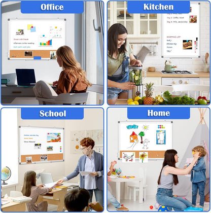 Weekly Dry Erase Calendar Whiteboard for Wall, 24" x 18" Double-Sided Weekly Planner White Board Cork Combo, Hanging & Wall Mount Week Bulletin Board with Notes for Home, Office, School, Kitchen