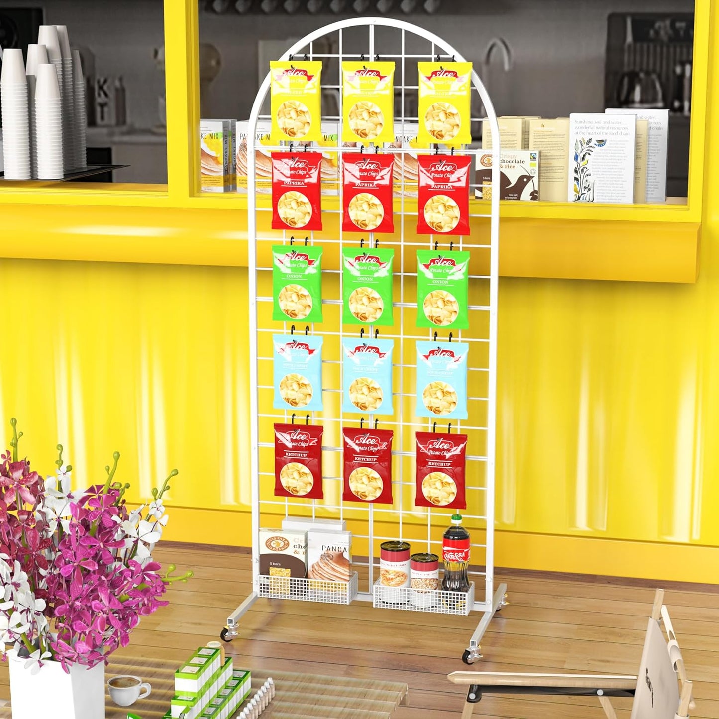 Asee'm Grid Wall Panels Display Stand 2' x 5.2' FT Black Movable Wire Grid Wall Display Rack Heavy Floorstanding Detachable Girdwall Panel with T-Base for Craft Show Rack, Retail Displays 1PCS