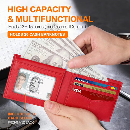 Wallet for Men Slim RFID Blocking Bifold Carbon Fiber,Minimalist Small Compact Front Pocket Credit Card Holder,Thin Mens Leather Wallets Smart Security With 2 ID Windows 1 Cash,Birthday Gifts for Men