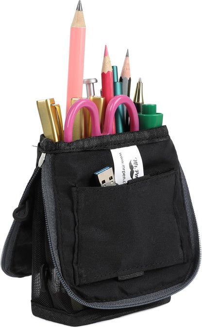 Mr. Pen- Standing Pencil Case Pouch, Sit & Lay Mesh-View Design, Black & Gray, Interior Pocket & 2 Elastic Binder Loops, Cute Pencil Case for Girls and Boys