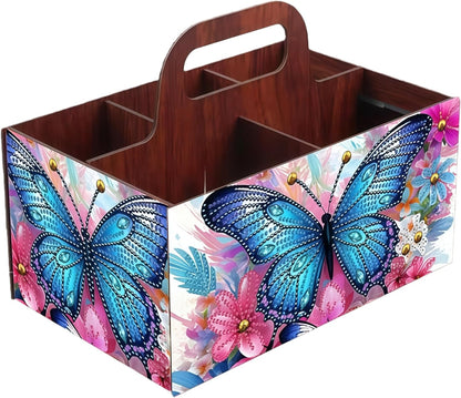 LSQFS DIY Diamond Painting Storage Box, Wooden Multi-Grid Organizer with Handle, Portable Desktop Caddy for Art Kits, Craft Tools, Makeup Brushes, Stationery Home Office