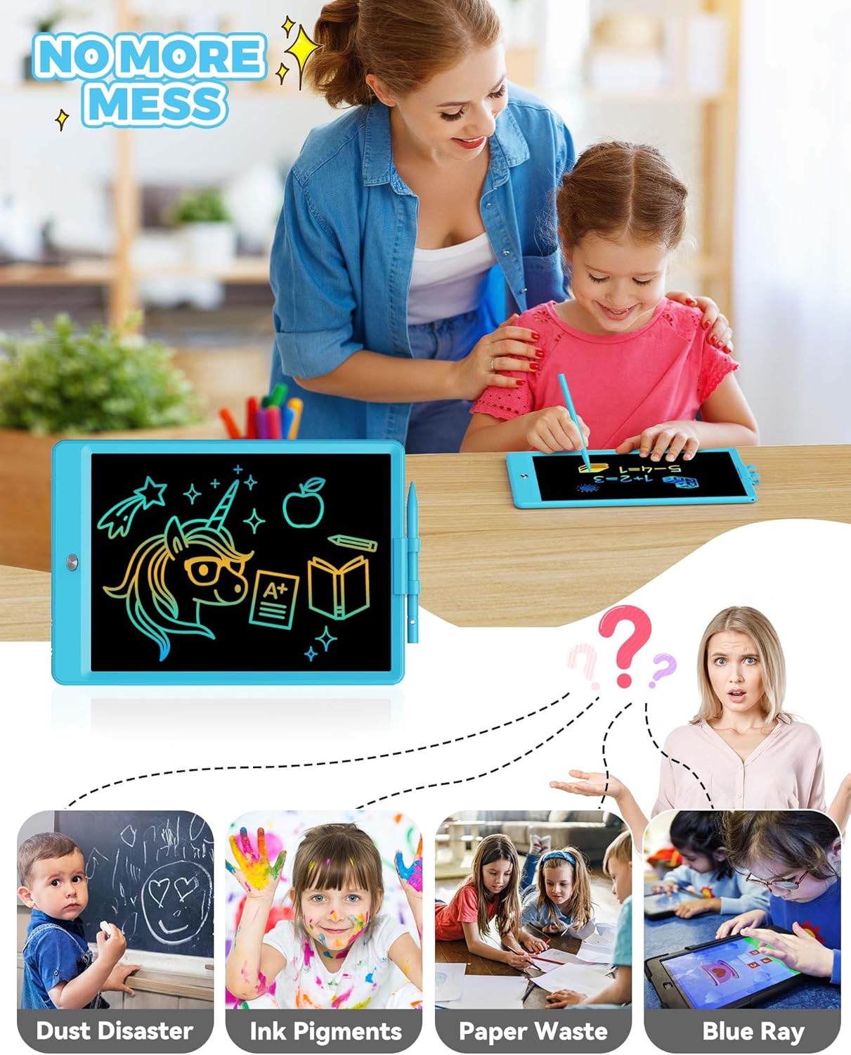 KOKODI 12 Inch LCD Writing Tablet with Anti-Lost Stylus, Erasable Doodle Board Colorful Toddler Drawing Pad, Car Travel School Games Toys for 3 4 5 6 7 8 Kids, Birthday Gift for Girls Boys Adults Blue