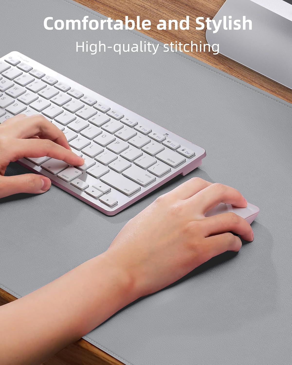 AFIING Desk Pad Protector 23.6" x 13.7" - Non-Slip Waterproof PU Leather Desk Mat for Mouse, Keyboard, Laptop, Office and Home Workspace (Beige)