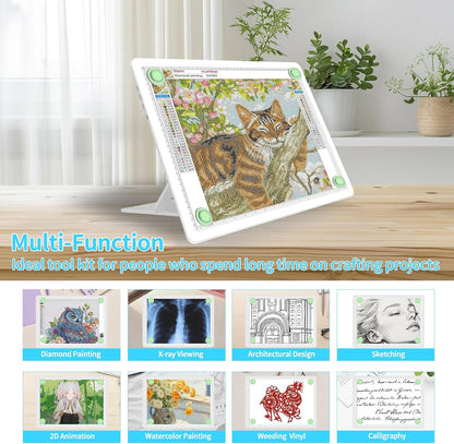 Phylosal Rechargeable A4 LED Light Pad with Built-in Stand, Magnetic Tracing Light Box for Drawing, Diamond Art Light Board with Side Button, Super Bright Light Table for Diamond Painting, Sketching