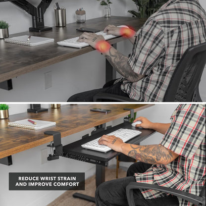 Mount-It! Under Desk Keyboard Tray, 30" Extra-Wide Clamp-On Slide-Out Drawer, Holds 11 lbs, Fits Desks up to 1.77" Thick, No-Drill C-Clamp Mount