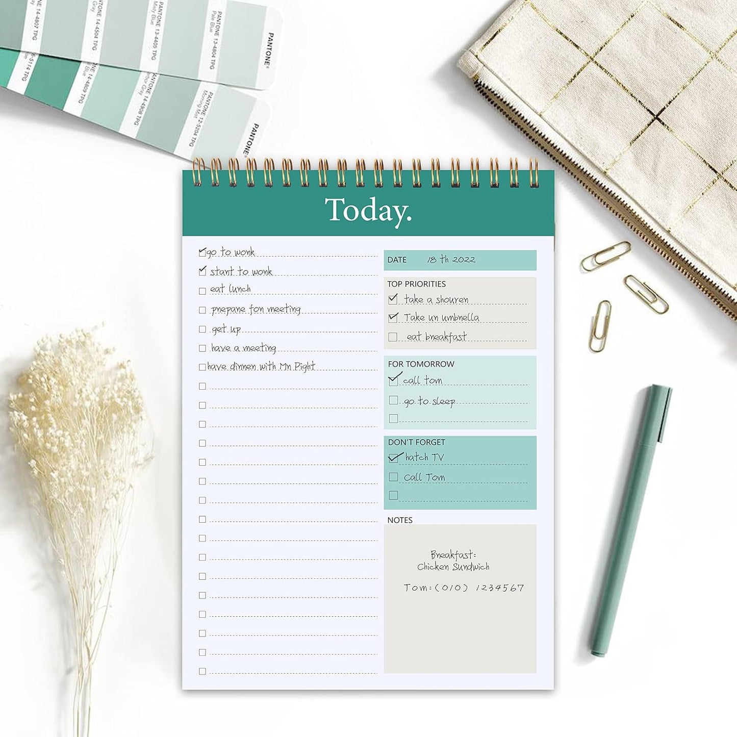 104 Pgs To Do List Notepad - Daily Planner Notepad Undated 52 Duplex-Printed Undated Sheets Tear Off, 6.5" x 9.8" Checklist Productivity Organizer with Hourly Schedule for Tasks