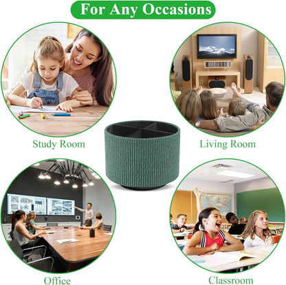 Round Leather Art Supply Organizer,Remote Control Holder,360 Degree Rotating,Multi-Functional Pencil Holder,4 Compartments Desktop Stationary Organizer(1-Fractal Flower) | Round - Colors B