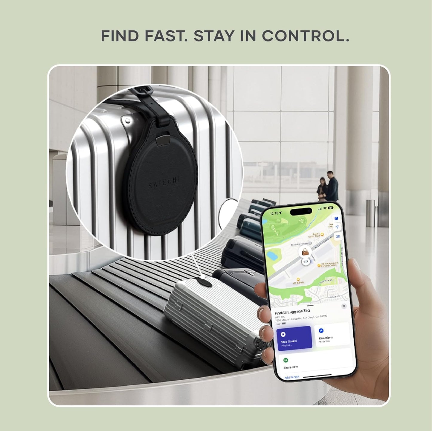 Satechi FindAll Smart Luggage Tag with Find My, TSA-Friendly, Airport Tracking, Left-Behind Alerts, Loud Audible Chime, Wireless Rechargeable, Works with iPhone, iPad, Mac – Desert Rose