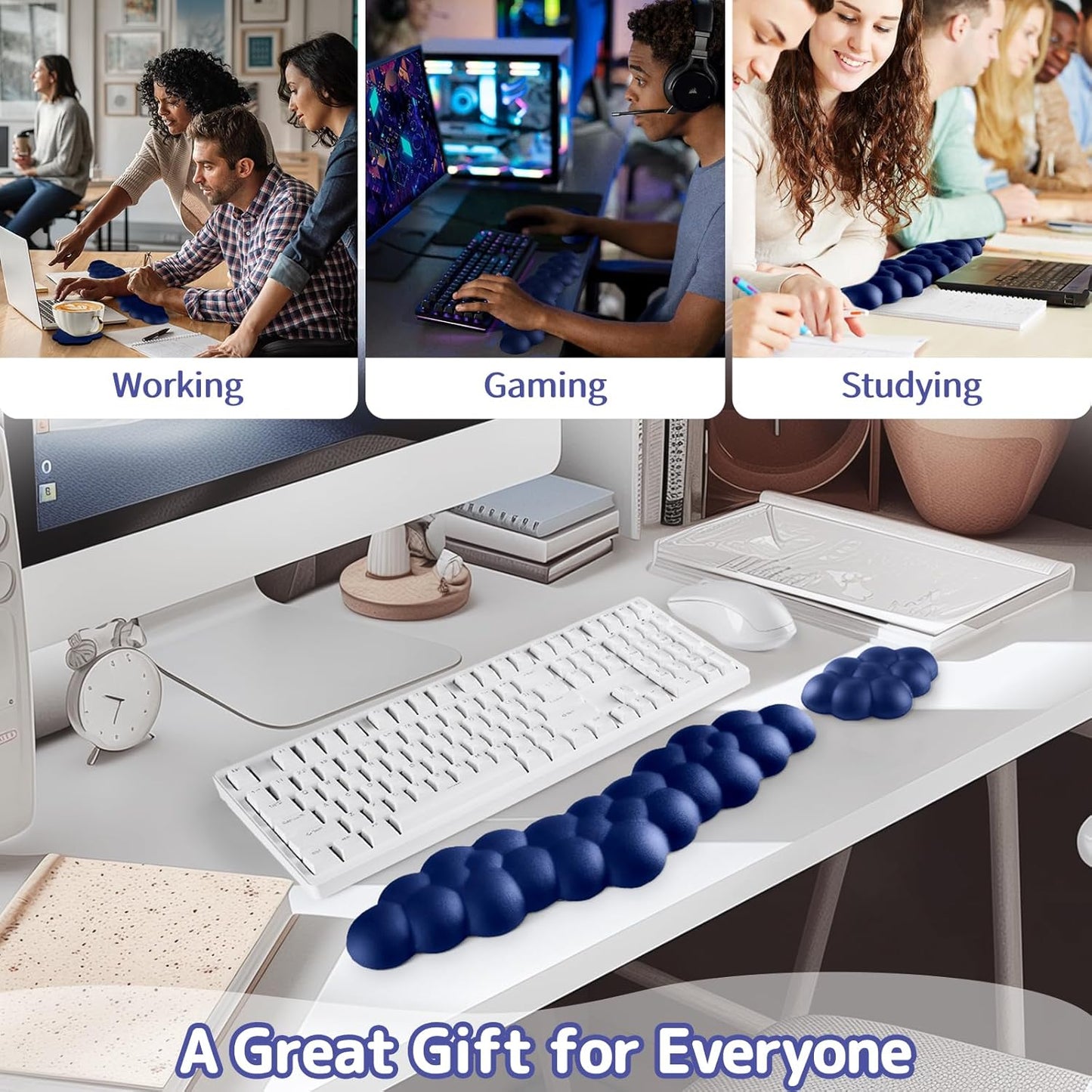 Sushret Cloud Wrist Rest for Keyboard and Mouse, Memory Foam PU Leather Keyboard Wrist Rest with Ergonomic Support, Non-Slip Base, Cute Arm Rest Pad & Palm Cushion, Office Desk Accessory, Purple