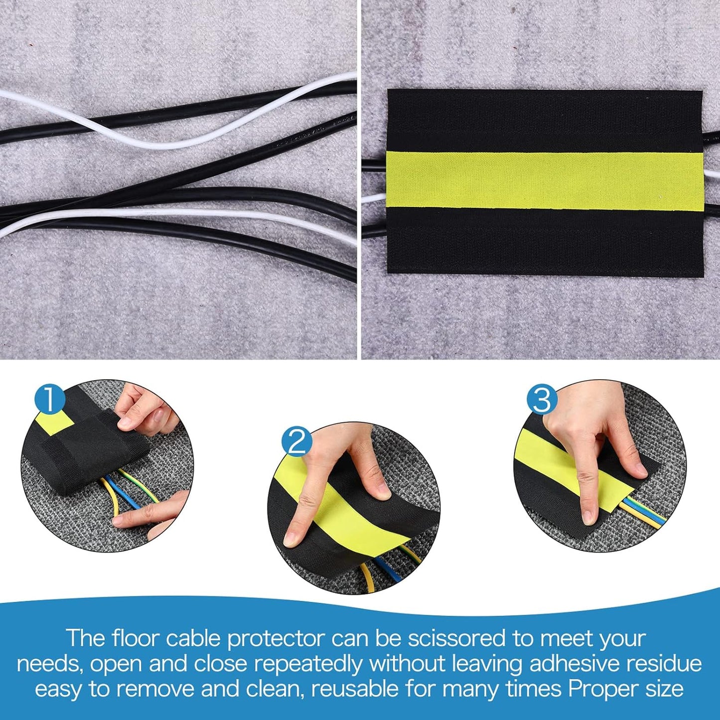 WILLBOND Carpet Cord Cover Cable Protector Floor Cover Cable Protector Management Only for Commercial Office Carpet(19.69 ft,Black)