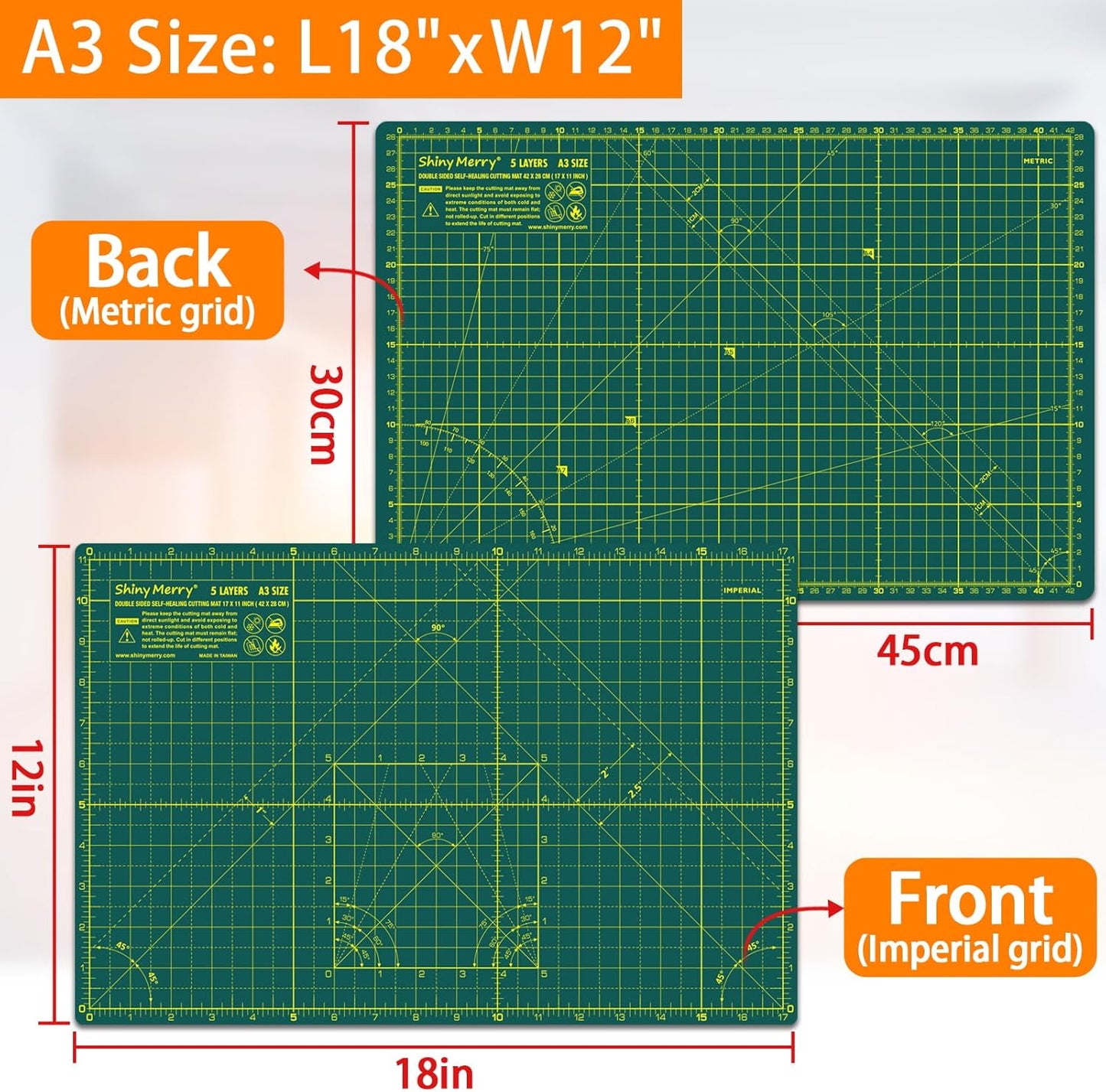 Self Healing Cutting Mat A3 12"x18" – Double Sided 5-Ply Craft Mat for Sewing, Quilting, Fabric, Scrapbooking – Pink/Purple