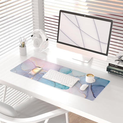 QIYI Large Mouse Pad, Cute Pink Desk Mat for Desktop, Women Girls PU Leather Desk Pad Waterproof Gaming Mousepad, Rose Gold Marble Computer Protector Writing Pad for School Office Home 31.5" x 15.7"