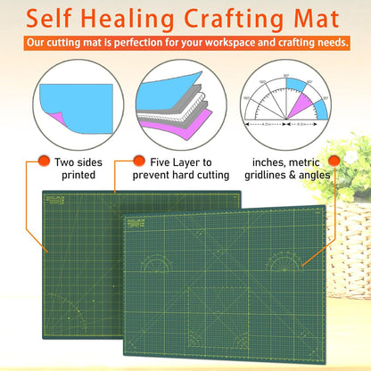 Self Healing Cutting Mat A3 12"x18" – Double Sided 5-Ply Craft Mat for Sewing, Quilting, Fabric, Scrapbooking – Pink/Purple