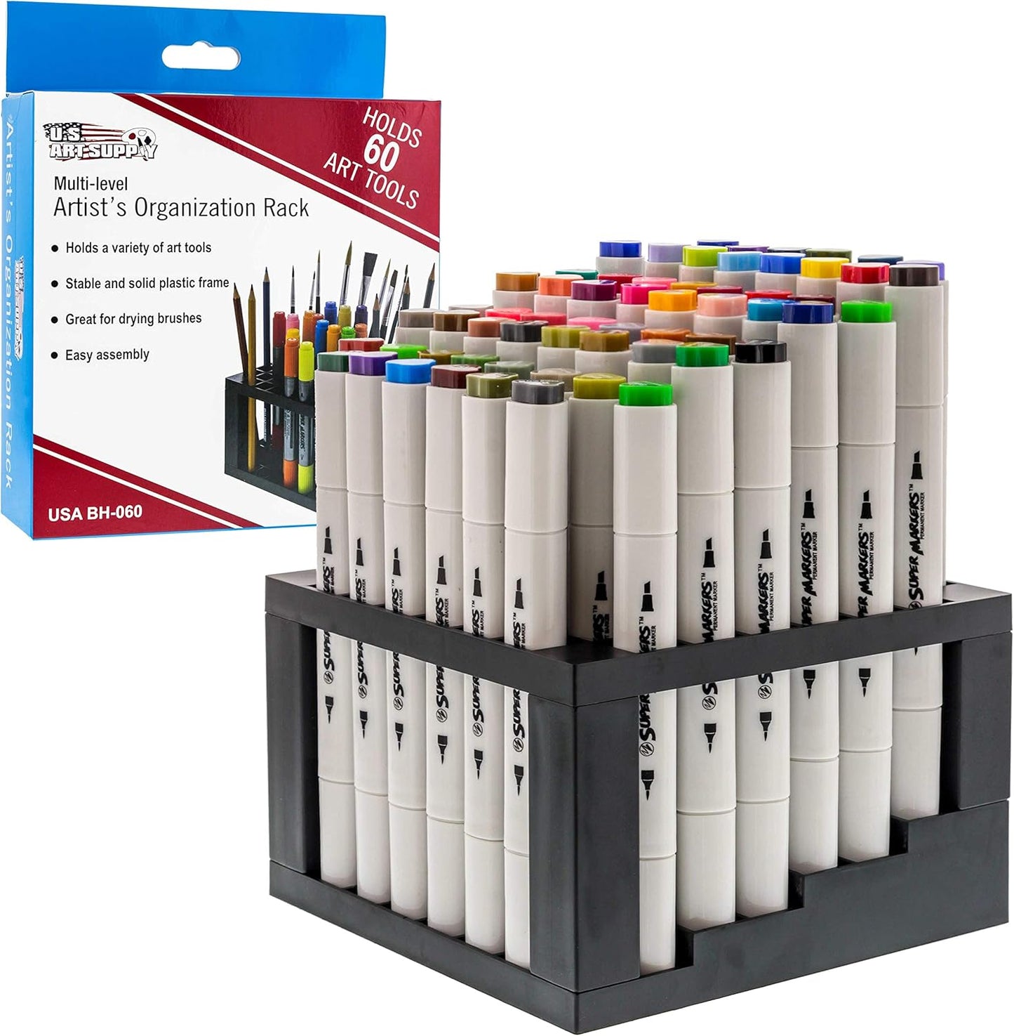 U.S. Art Supply Plastic Artist Round 50 Hole Paint Brush Holder and Organizer - Rack Holds Paintbrushes, Makeup Cosmetic Brushes, Pencils, Pens, Markers, Art Tools, Desk Stand - Students, Teachers